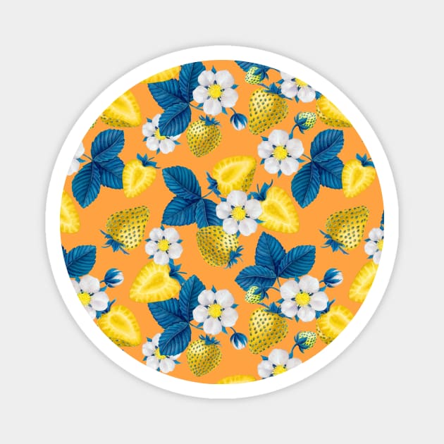 Yellow strawberries on orange Magnet by katerinamk